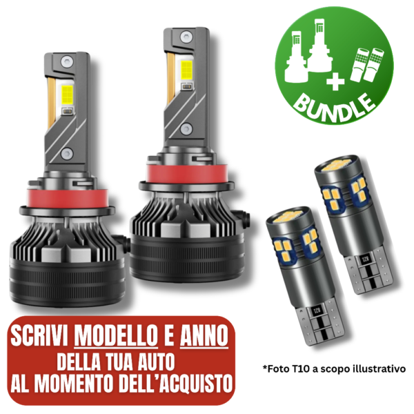 OFFERTA BUNDLE KIT LED H11 CANBUS LENTICOLARE E LUCI DI POSIZIONE T10 W5W OMAGGIO