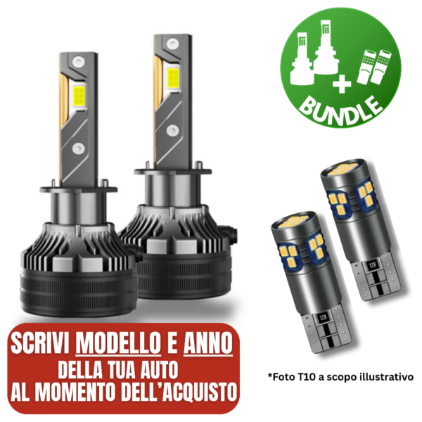 OFFERTA BUNDLE KIT LED H1 CANBUS LENTICOLARE E LUCI DI POSIZIONE T10 W5W OMAGGIO